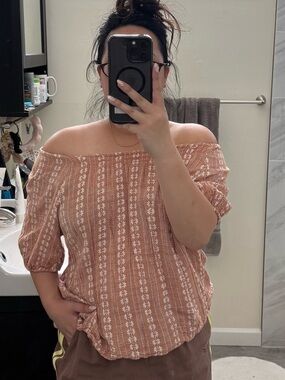 Off-Shoulder Rust Floral Peasant Top - Women Size XL